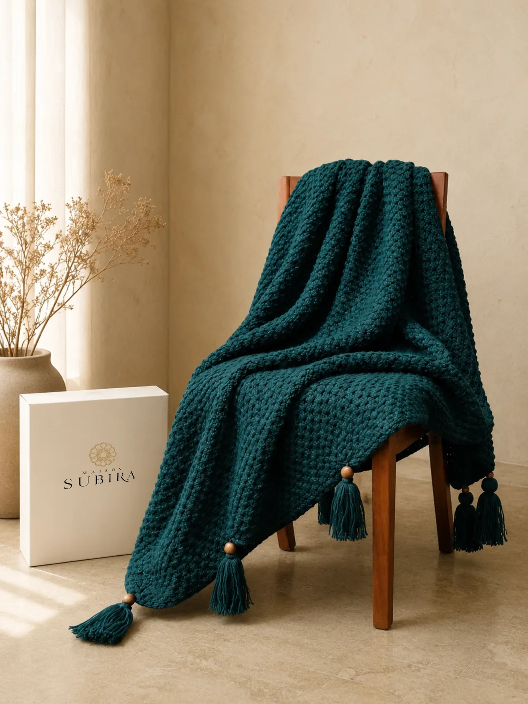 Handmade Crochet Teal Throw Blanket
