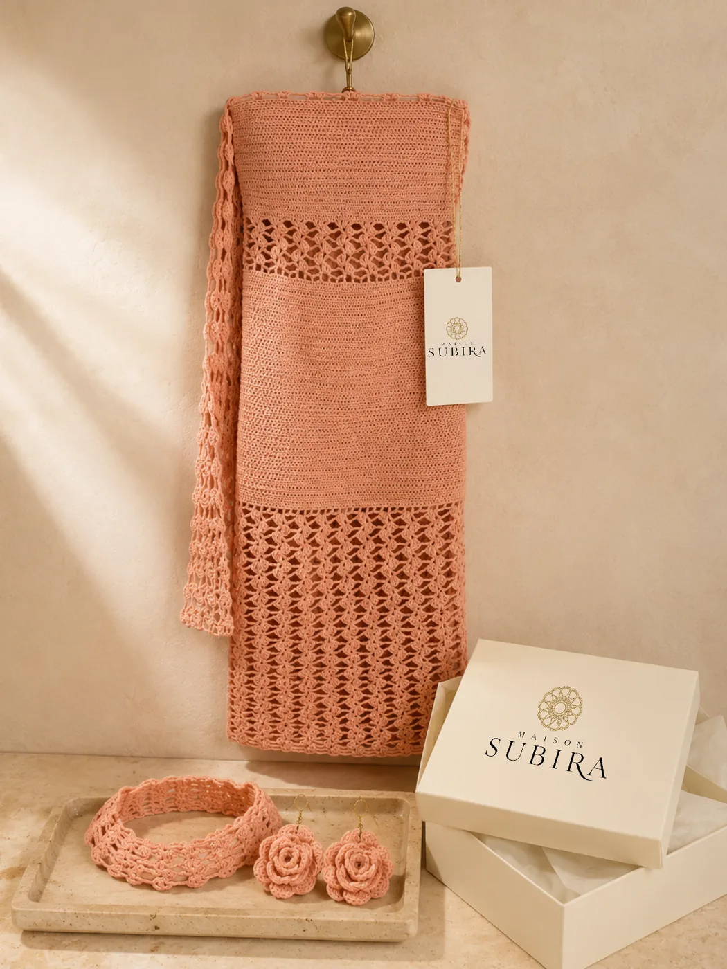 Handmade Crochet Peach Cover-Up Set